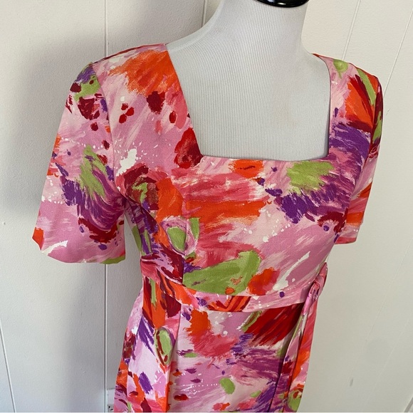 Vintage 60s 70s Pink Floral Empire Waist Maxi Dress Hostess 19.5” PTP, 15.5” W - Picture 5 of 16